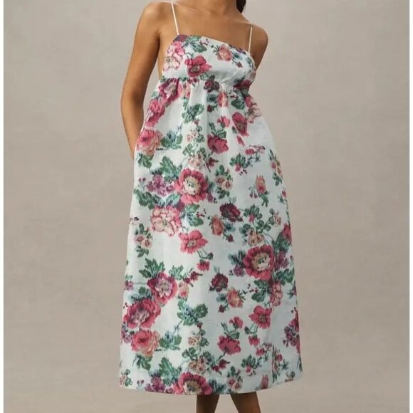BHLDN Dresses & Skirts - BHLDN‎ Sophia Jacquard Floral Midi Dress White Pink – Women’s L